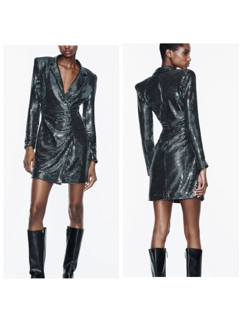 ZARA ZW COLLECTION WOMAN MIRRORED BLAZER MINI DRESS IRIDESCENT Size XS